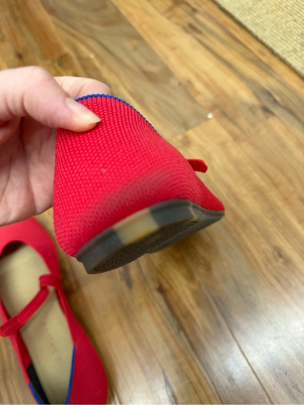 Rothy's The Square Red Mary Jane Flats with Blue Trim - Picture 8 of 9